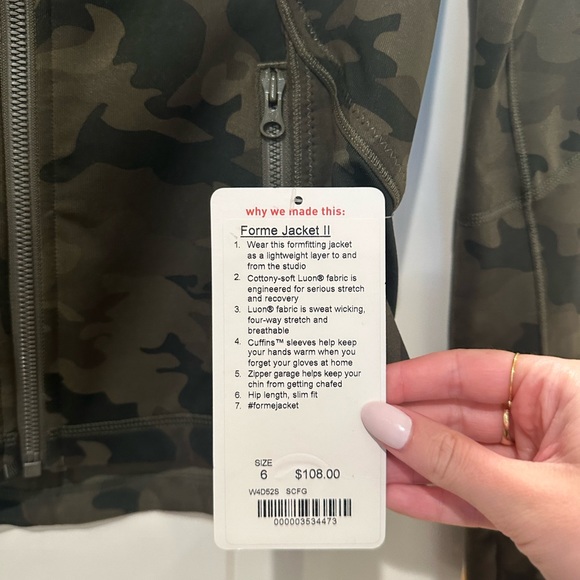 Lululemon NWT Forme Jacket *Cuffins | Savasana Camo 20cm Fatigue Green - Picture 10 of 12